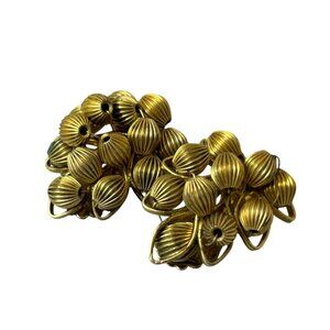 Vintage Gold Tone Cluster Earrings Textured Ribbed Bead Clip On Retro